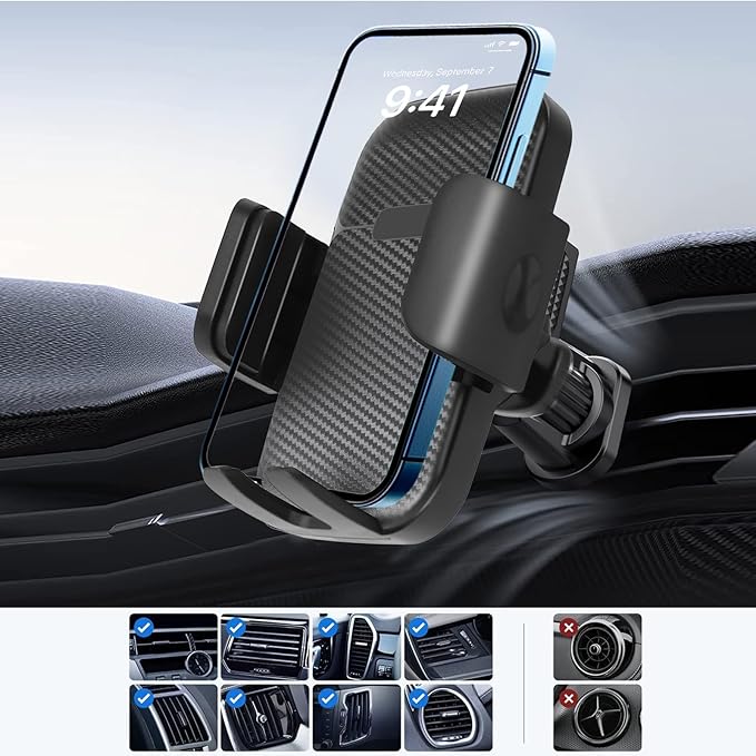 360° 3-in-1 Car Phone Mount – Dashboard, Windshield & Vent Mount with Super Strong Hold, Phone Holders for Your car Suitable for Apple and Android Smartphones.