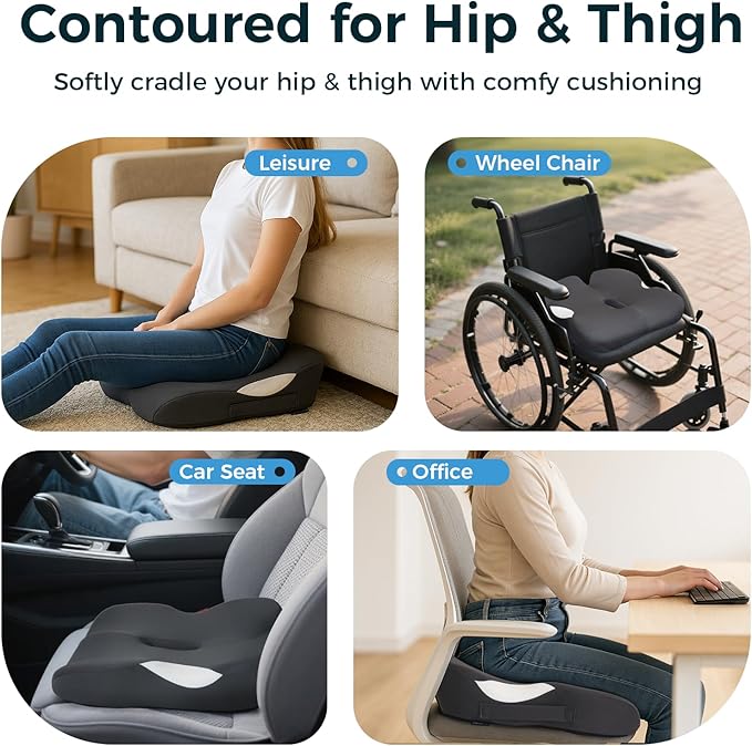 18.5" x 16.5" Extra Large Memory Foam Cushion, Tailbone Pain Relief Cushion for Long Sitting Hip Support, Breathable Donut Pillow Desk Chair Cushion for Office, Home, Driving