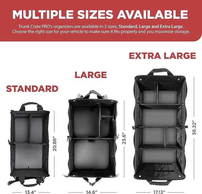 TRUNKCRATEPRO Red Car Accessories Trunk Organizer For Car, Suv Premium Multi Compartments Collapsible Portable Car Organizer For Women W 2 Adjustable straps, non-skid bottom (Large Capacity)