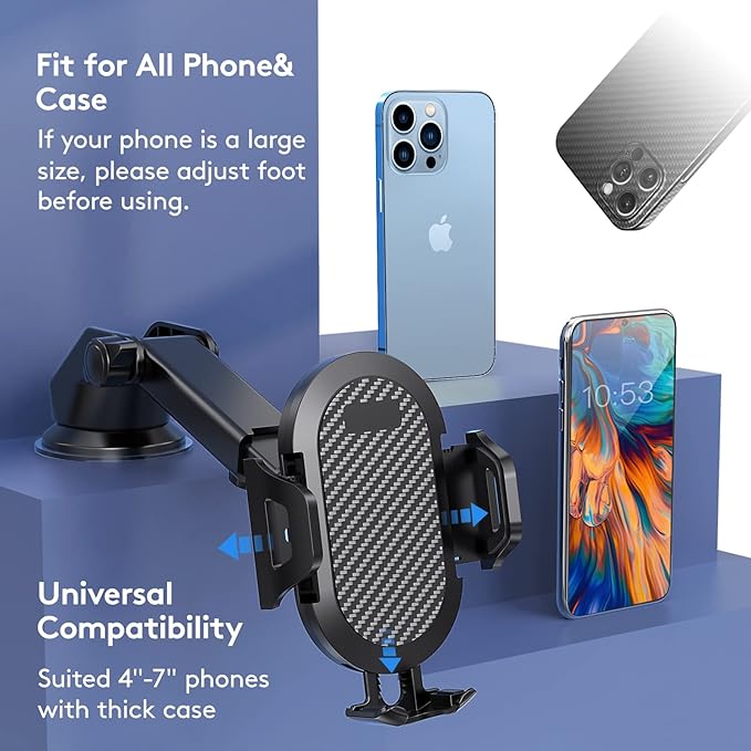 Universal Car Phone Holder, Strong Suction Cup Super Stable Phone Mount for Car Fit for iPhone 16 15 14 Pro Max All Smartphones