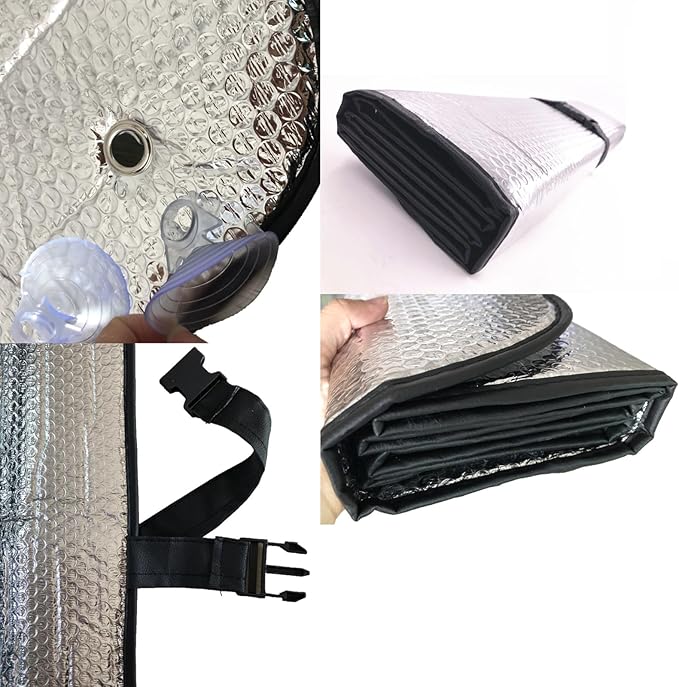 Car Windshield Sunshade-Thicken 5-Layer Bubble Block Heat and Sun UV Rays, Front Windshield Sun Shade- Keeps Your Vehicle Cool - 58 x 27.5 Inch … (New Silver)