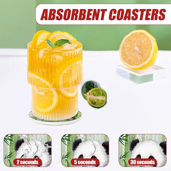 Cute Panda Car Coasters for Cup Holders, Absorbent Ceramic Car Coaster Car Cup Holder Coaster Car Accessories for Women Men (2 Pack)