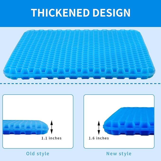 Ergonomic Gel Seat Cushion for Long Sitting, Tailbone and Coccyx Pain Relief, Office Chair Comfort, Wheelchair Pad, Chair Cushion for Back Support, Comfort Wheelchair Seat Cushions (Blue)