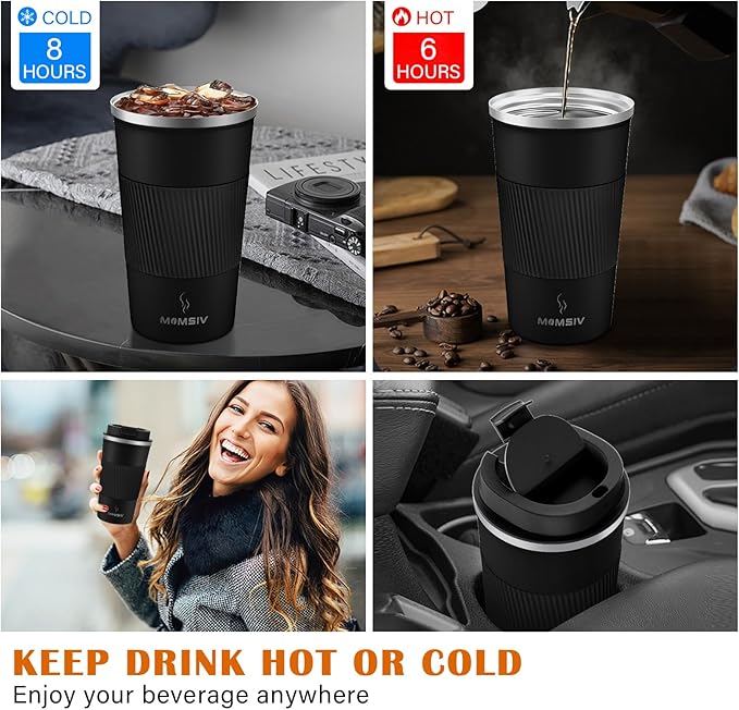 MOMSIV 17oz Travel Mug, Insulated Coffee Cup with Leakproof Lid, Vacuum Stainless Steel Double Walled Reusable Tumbler for Hot and Cold Water Coffee and Tea In Travel and Car
