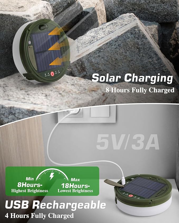 Anpro Solar Camping String Lights 4 in 1, 39.4Ft Ultra Long String with 150LEDs, 3600mAh Solar Powered and USB Rechargeable Light with Remote Control, Portable Camping Light for Hiking, Decorations