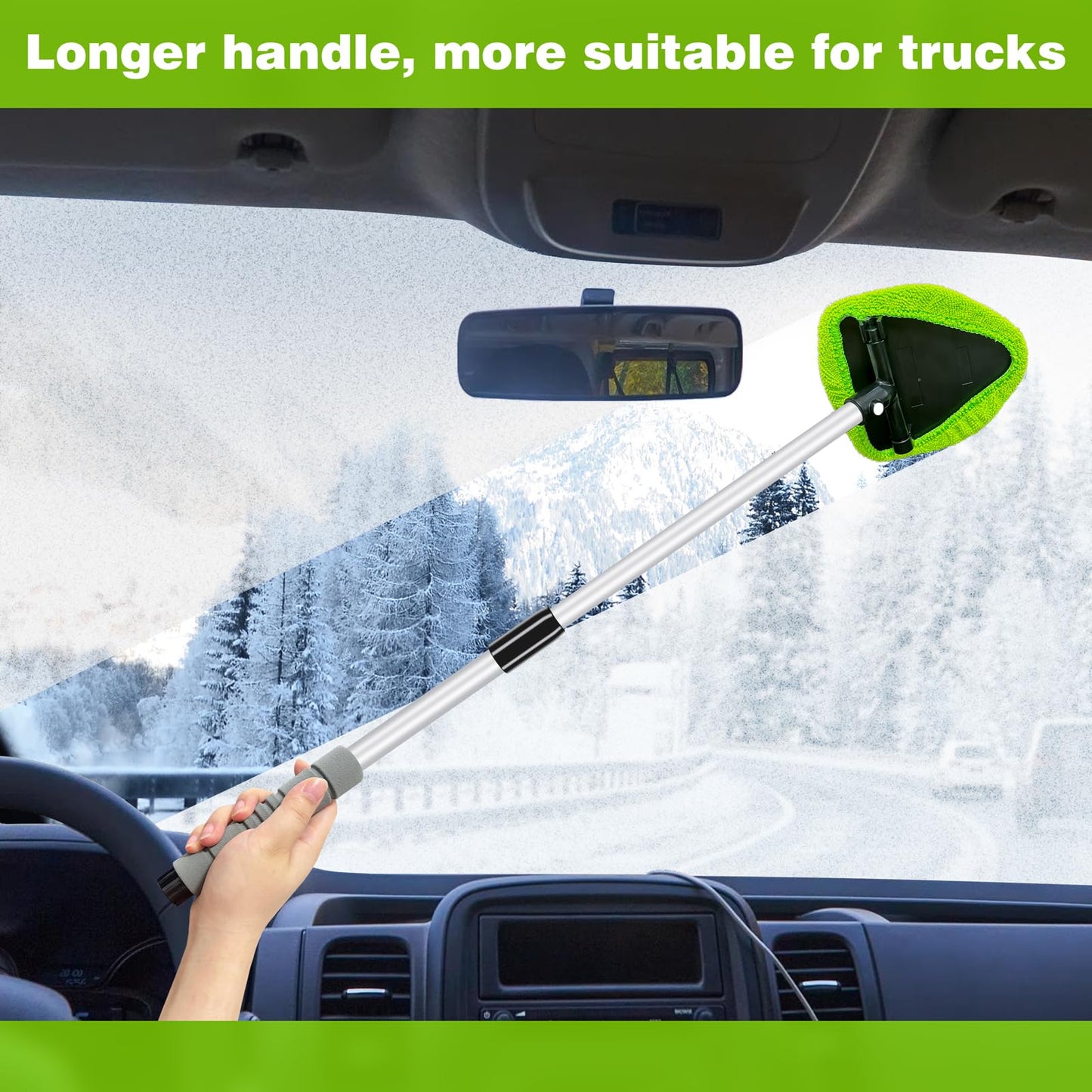 XINDELL Windshield Cleaner Tool – Car Interior Window Cleaning Kit with Extendable Handle & 4 Microfiber Pads, Auto Washing Brush for Car, Trucks, SUVs, RVs & Home Windows