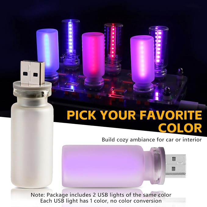 2PCS USB Lights for Car, Retro LED Car Interior Lamp Ambient Lighting, Universal USB Plug Lights for Cars, bedrooms, Camping, Parties, Frosted Glass Bottle Decorative Night Light, Purple Light