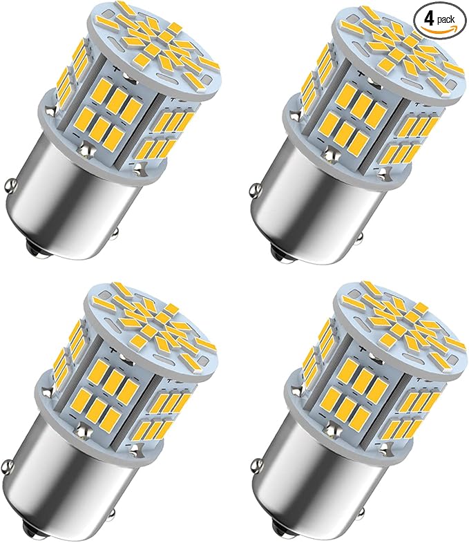 1156 Bulb, 1141 1003 BA15S Led, 12V-24V 54-SMD 3014 Chips Warm White Bulbs for RV Camper Trailer Trunk Vehicle Interior Lights Tail Backup Reverse Lights Parking Lights, 4pcs Warm White