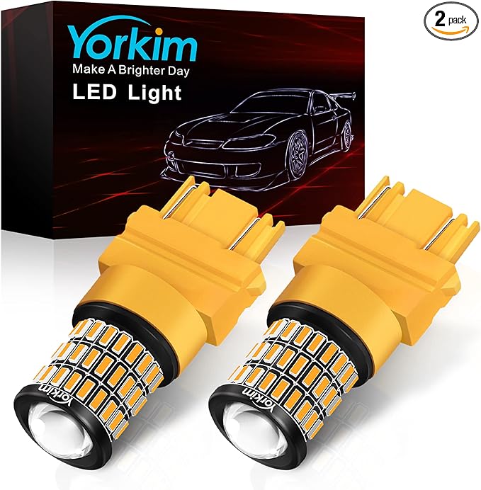 Yorkim 3157 LED Bulb Amber, Turn Signal Bulb Yellow, Bright 3156 3457A 4057 4157 LED Light for Front Rear Turn Signal Light Blinker DRL Marker Parking Lights, Pack of 2