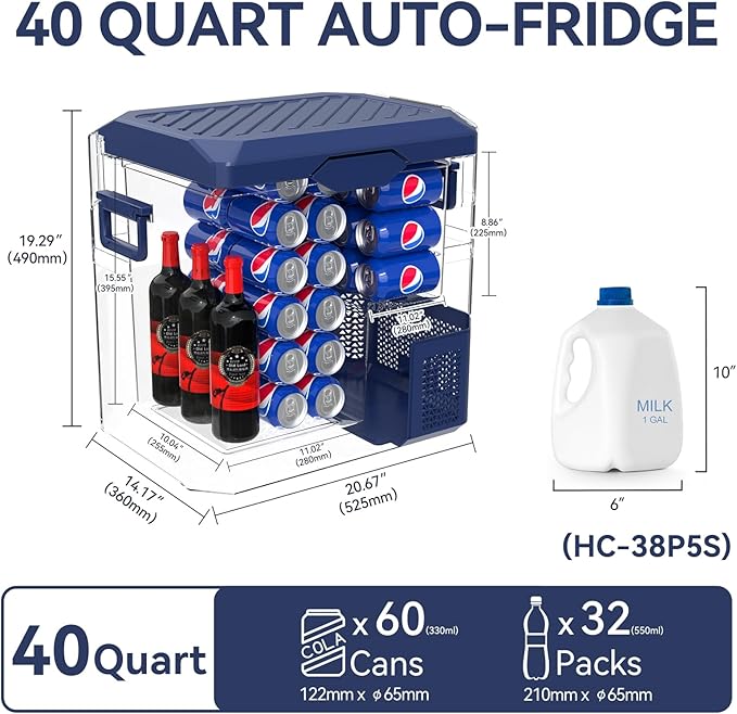 Car Fridge Portable 12V Refrigerator 40 Quart 12 Volt Freezer Compressor Cooler 12V/24V DC 110~240 V AC for Truck Van RV Camper SUV and Home Use (HC-38P5s)