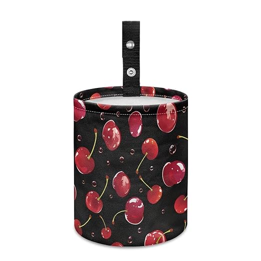 Cute Cherry Car Garbage Bin Collapsible Hanging Portable Waterproof Waste Basket Car Accessories Interior for Car SUV Trucks