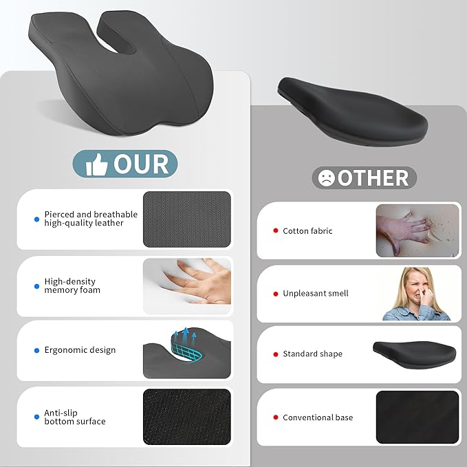 Car Seat Cushions for Driving Memory Foam Office Chair Seat Cushion Sciatica Pain Relief Pillow for Truck SUV