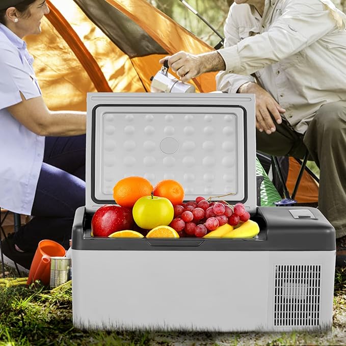VEVOR 12 Volt Refrigerator 16 Qt, Gre,Portable Mini Car Fridge with -4℉-68℉ Cooling Range & App Control 12/24V DC & 110-240V AC Electric Compressor Cooler for Truck Vehicle RV Boat Outdoor & Home Use