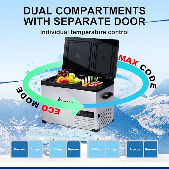 Alpicool CHS45 Dual Temperature Control 12 Volt Refrigerator 33 Quart Portable Car Fridge Freezer (-4°F~68°F) for Truck, RV, Boat, Camping and Travel