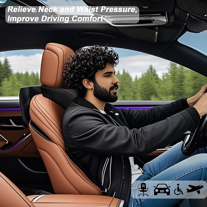 Lumbar Support Pillow for Car Memory Foam Back Sleeper Cushion for Drving Seat for Most Car SUV Home Office Black