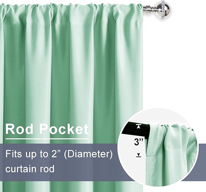 JIUZHEN Blackout Curtains for Bedroom - 60 Inch Extra Wide Thermal Insulated Room Darkening Privacy Soundproof Curtains for Living Room/Dorm Room, Set of 2 Panels, 60 x 84 inches,Mint Green