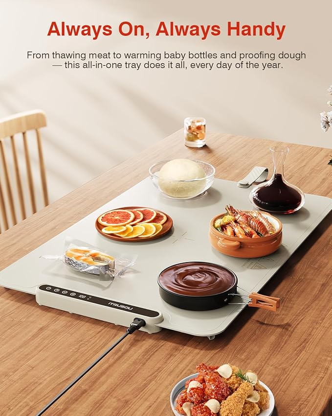 Warming Mat for Food, iTRUSOU Electric Warming Tray with 1–99H Timer, 7 Temp Settings, Patented Full-Surface Heating, °F/°C Switch, Flexible Roll-Up Food Warmers for Parties Buffet, Everyday Use