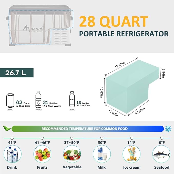 Alpicool C30 Portable Car Freezer, 12 Volt Refrigerator, 28 Quart(26.7 Liter) Fast Cooling 12V Car Fridge, Car Cooler for RV, Truck, Camping, Outdoor -12/24V DC and 100-240V AC