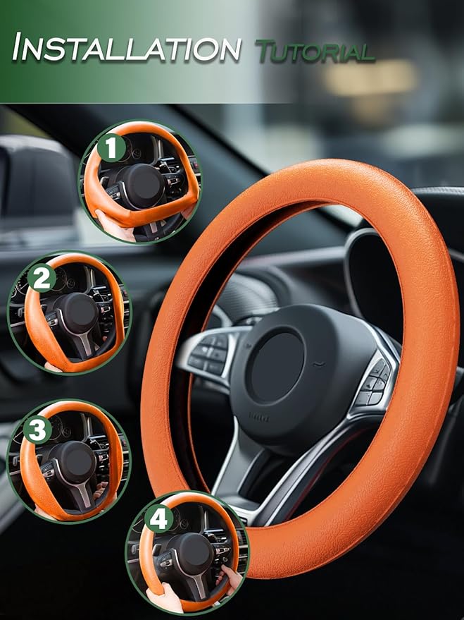 LRITER Car Steering Wheel Cover, Non-Slip Silicone Material, Multiple Color Choices, Universal Auto Parts Steering Wheel Cover, Suitable for Most Cars (Orange)