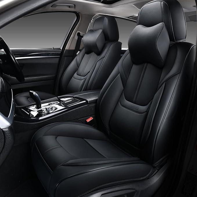 Auto Car Seat Covers Accessories Full Set Leather Cushion Protector Breathable Waterproof Seat Cover for Cars Universal Fit (Black, Front Pair and Rear)