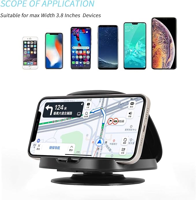 Phone Mount for Car, 360° Rotatable Dashboard Horizontal & Vertical Viewing Cell Phone Holder, Washable Reusable Car Phone Mount,for Mobile Phones