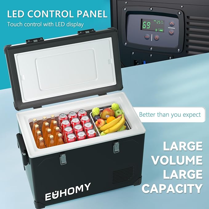 EUHOMY 12 Volt Refrigerator, 48QT Electric Cooler Powered by SECOP, Car Refrigerator -4℉~68℉, 12V Fridge 12/24V DC 110-240V AC, Portable Freezer for Camping, Boat,Travel
