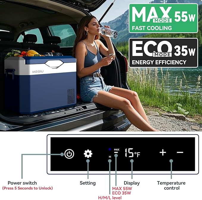 Car Refrigerator Portable 12V Fridge 32 Quart 12 Volt Freezer Compressor Cooler 12V/24V DC 110~240 V AC for Truck Van RV Camper SUV and Home Use