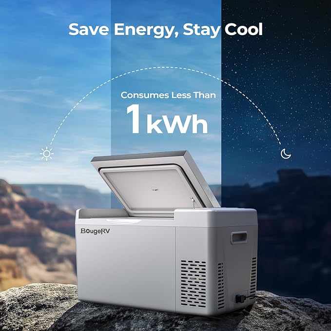 BougeRV 12 Volt Refrigerator 12V Car Fridge 23 Quart Portable Freezer Compressor Cooler 12/24V DC 110~240 Volt AC for Truck Van RV Camper SUV Travel Camping Road Trips Tailgating -8℉~50℉