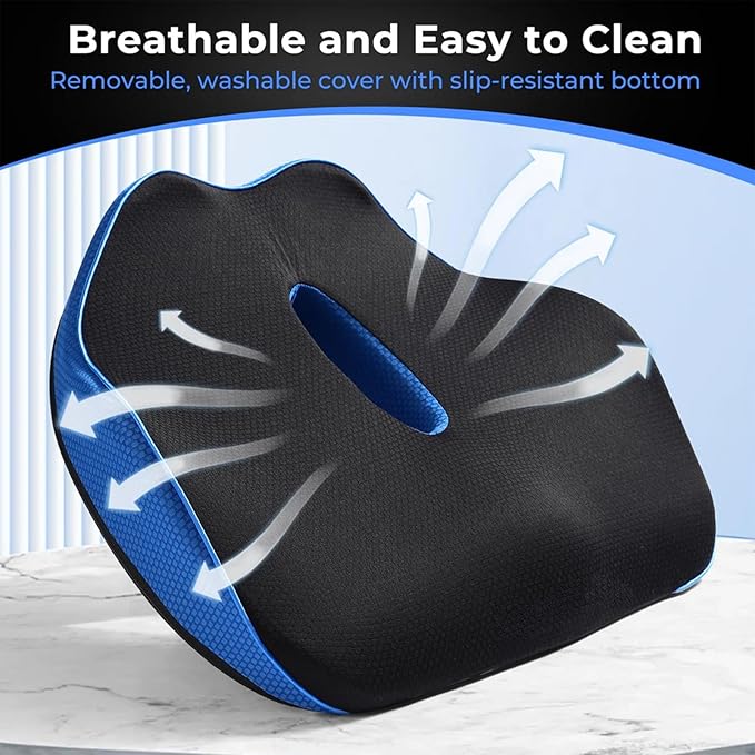 Serene Sitz Orthopedic Seat Cushion, Serensitz Orthopedic Seat Cushion, Ergonomic Memory Foam Seat Cushion for Office Chair Cushion, Car Seat, Airplane, Sciatica & Back Pain Relief (Navy)
