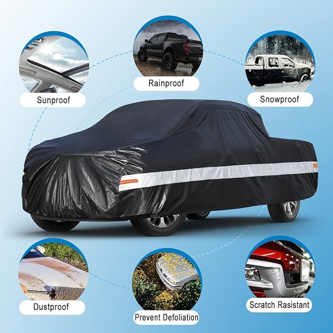10 Layers Truck Cover Waterproof All Weather. Pickup Truck Cover Rain Snow UV Dust Protection. Length: 242-250 inches, Universal Fit for Ford F150 Chevy Silverado Dodge Ram 1500.