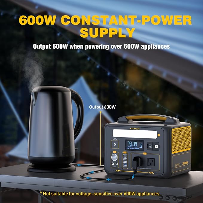 VTOMAN Jump 600X Portable Power Station with 110W Solar Panel, 600W/299Wh LiFePO4 Battery Solar Generator, 1200W AC Outlet, PD 60W USB-C, 3x Regulated 12V/10A DC for RV, Outdoor Camping, Home Backup