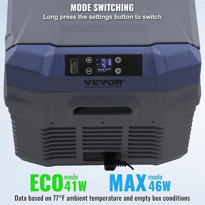 VEVOR NLS35, 12 Volt Car Refrigerator Fridge, 25Liter(26.4qt) Dual Zone Portable Freezer, -4℉-68℉ Adjustable Range, 12/24V DC and 100-240V AC Compressor Cooler for Outdoor, Camping, RV, Grey