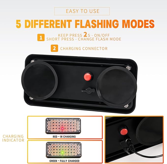 BooYu 2-Pcs Battery Operated LED Emergency Strobe Lights Bar w/Magnetic Base Rechargeable Portable Roadside Roof Top Mini Plow Flash Beacon Warning Light for Truck/Trailer/Vehicle (Amber)