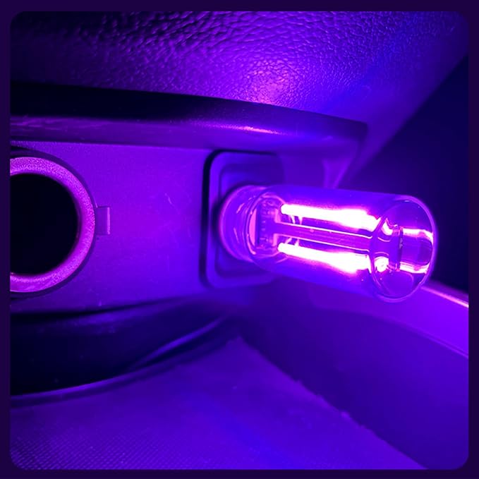 Retro Car Mood Lamps, Touch Control USB & Battery Lighted LED Car Interior Atmosphere Bulbs, Automotive Interface Charging Night Lights, Mini Portable Camping Lights Decorations (Purple, 2Pack)