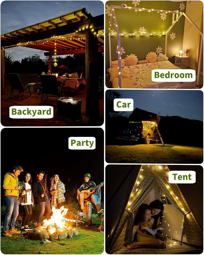 Solar Camping String Lights, 39.4FT Fairy String Lights 150LEDs, Portable Waterproof Camp Lamp with 8 Lighting Modes, Hanging Rechargeable Tent Lantern for Garden Party Christmas Decor-Remote Control