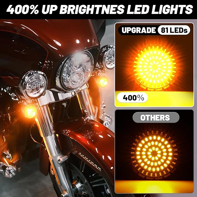 1157 LED Turn Signals, 81 LED Front Rear Blinkers Combo Bulbs 2" Bullet Housing w/4 Smoked Lenses Compatible with Harley Davidson Sportster Street Glide Road Glide Electra Glide Dyna