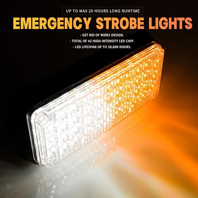 BooYu 2-Pcs Battery Operated LED Emergency Strobe Lights Bar w/Magnetic Base Rechargeable Portable Roadside Roof Top Mini Plow Flash Beacon Warning Light for Truck/Vehicle (Amber/White)