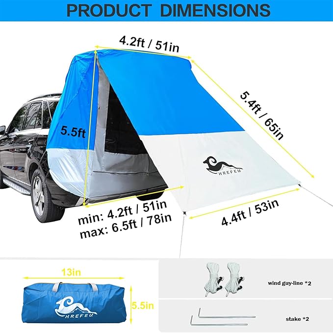 SUV Tent Car Awning, UPF 50++ with Portable Waterproof Storage Bag, Tear-Resistant, Large Space, Good Vision, Smooth Ventilation, Suitable for Outdoor Beach Camping Auto Canopy Shade…