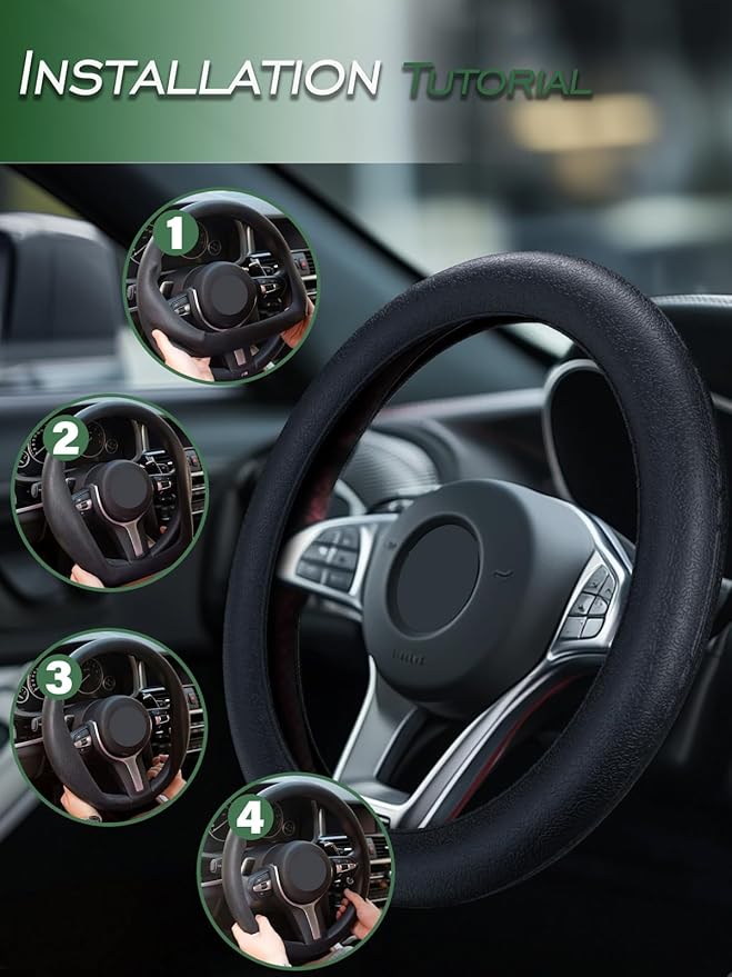 LRITER Car Steering Wheel Cover, Non-Slip Silicone Material, Multiple Color Choices, Universal Auto Parts Steering Wheel Cover, Suitable for Most Cars (Black2PCS)