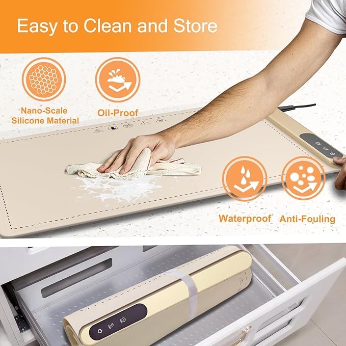 Upgrade Graphene Electric Warming Tray-Faster Heating Warming Mat for Food,Roll Up Silicone Food Warmer Mat with 6 Temperature Settings and Timing Function,Portable Food Warmers for Parties Buffet