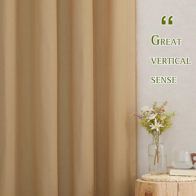 NICETOWN 45 inch Curtains Linen Sheer Textured, Grommet Semi Sheer Linen Curtains & Drapes Privacy with Light Filtering for Nursery/Kitchen, Desert Yellow, W52 x L45, 2 Panels