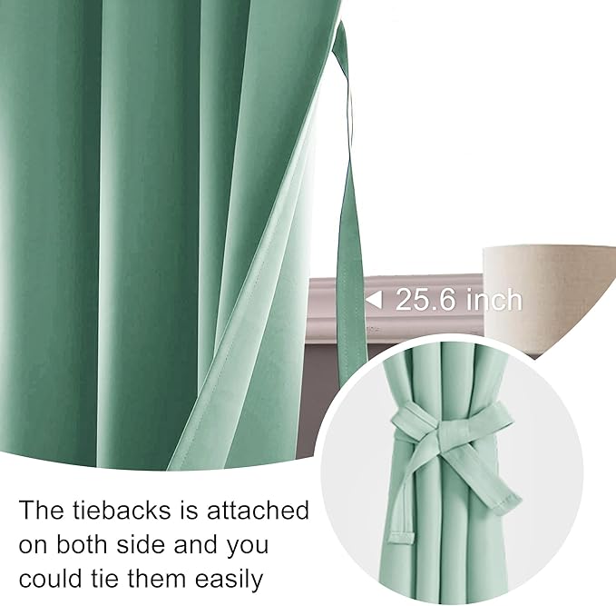 JIUZHEN Blackout Curtains for Bedroom - 60 Inch Extra Wide Thermal Insulated Room Darkening Privacy Soundproof Curtains for Living Room/Dorm Room, Set of 2 Panels, 60 x 84 inches,Sage Green