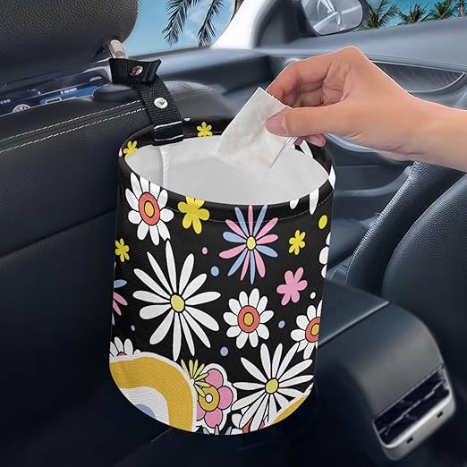 Cute Hippie Flower Car Trash Can - Multi-Purpose, Waterproof, Leak-Resistant, Easy to Clean, Car Interior Decoration