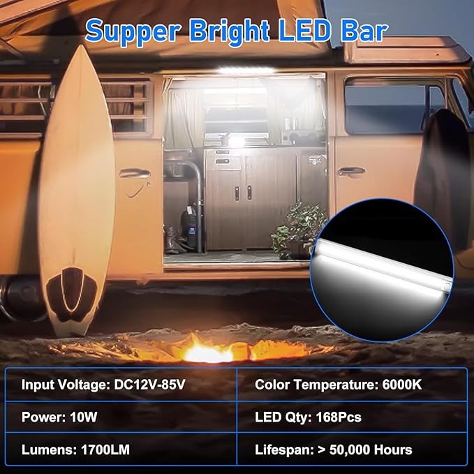 Linkstyle 2PCS 12V Interior LED Light Bar, 168 LEDs 6000K Lights Strip with ON/Off Switch, Interior Lighting Lamp for Car RVs Trucks Boats