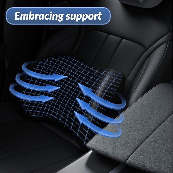Car Headrest & Lumbar Support Cushion, 2025 New Ergonomic Car Seat Headrest & Lumbar Cushion,Memory Foam & Breathable Removable Cover for Neck Back Pain Relief, Black