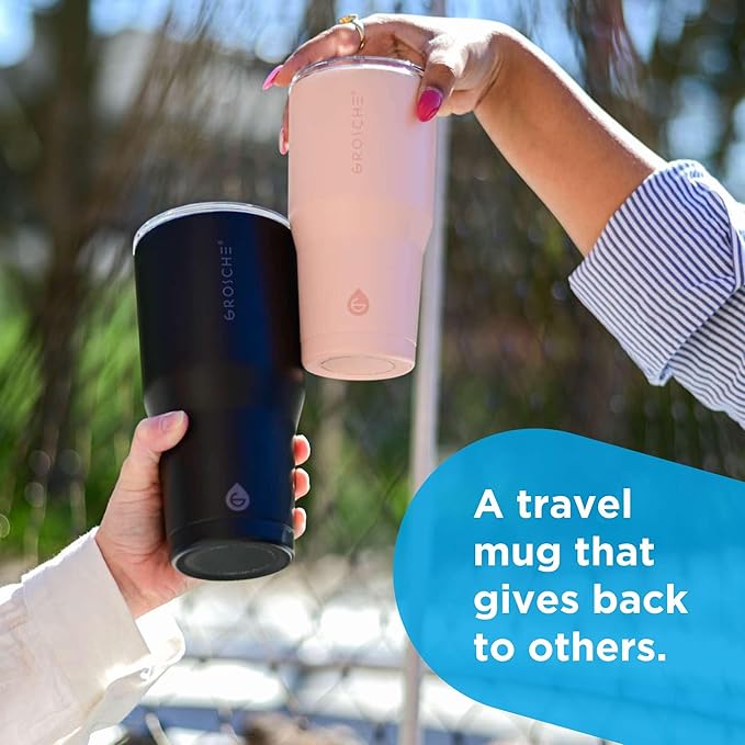 GROSCHE Yukon 30 oz Insulated Coffee Mug with Lid - Durable Travel Mug, Stainless Steel Tumblers, Vacuum Insulated Coffee Tumbler for Hot or Cold Beverages - BLACK