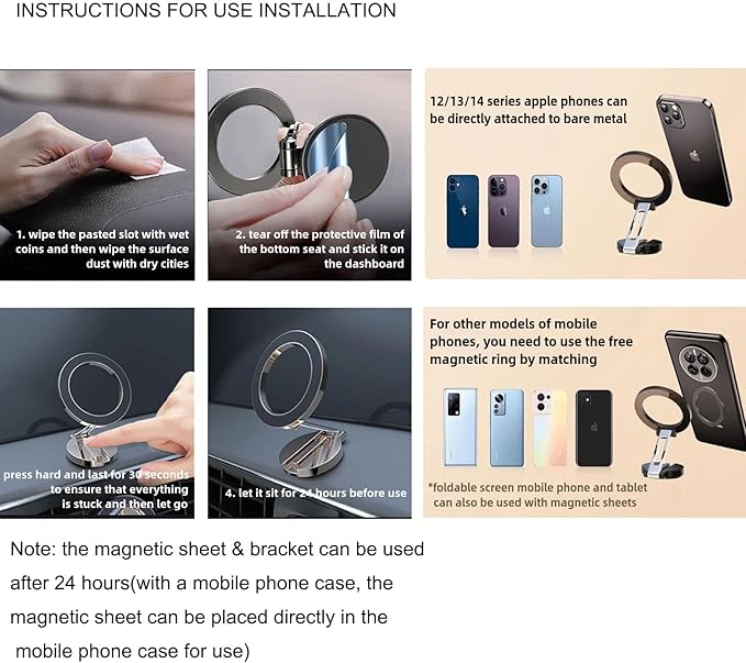 Ultra Magnetic Car Phone Holder,Car Mount,Ultra Magnetic 360 Degree Rotation Dashboard Car Phone Holder,Alloy Invisible Folding Magnetic Car Phone,Fit for All Phone(Grey)