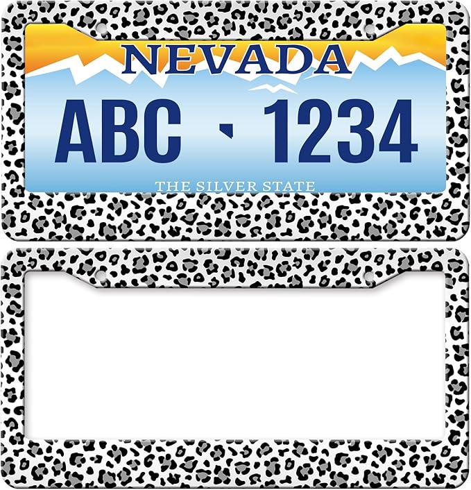 MIOAOSRT Leopard License Plate Frame Black White Gray Leopard License Plate Cover Car Tag Holder Metal License Plate Frame Fits Standard U.S.Vehicles 12x6 Inch