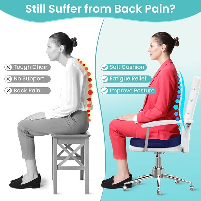 Office Chair Seat Cushion, Cooling Gel Enhanced Memory Foam Cushion for Long Sitting - Back, Sciatica, Coccyx, Tailbone Pain Relief Pillow - for Office, Gaming, Car, Wheelchair - Blue, X-Large