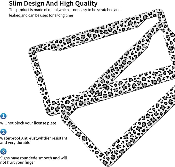 MIOAOSRT Leopard License Plate Frame Black White Gray Leopard License Plate Cover Car Tag Holder Metal License Plate Frame Fits Standard U.S.Vehicles 12x6 Inch